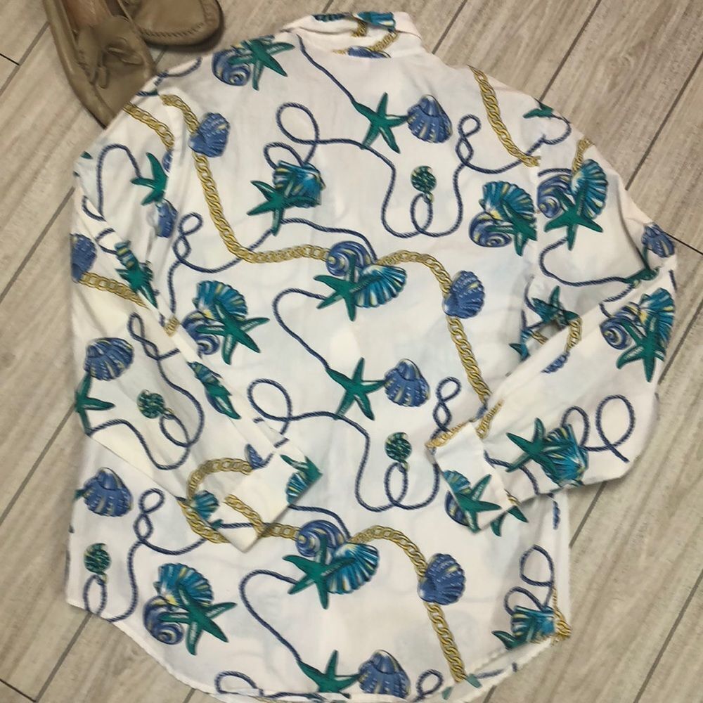 Talbots Nautical Shell Chain Button Down Blouse S - image 6